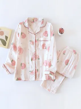 Peaches Print Cotton Pajama Set Peaches Print Cotton Pajama Set