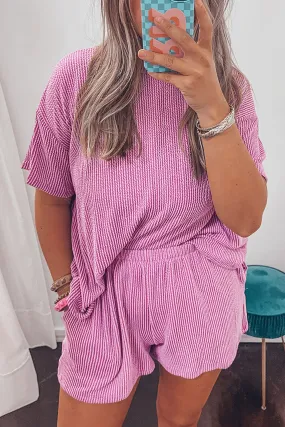 Phalaenopsis Ribbed Knit T Shirt and Shorts Plus Size Pajama Set Phalaenopsis Ribbed Knit T Shirt and Shorts Plus Size Pajama Set