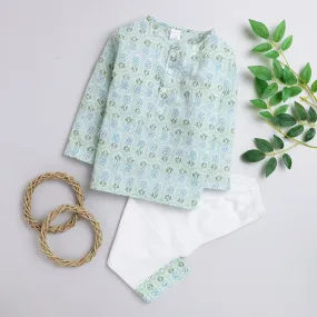 Polka Tots Full sleeves Pineapple print Kurta Pyjama - Green Polka Tots Full sleeves Pineapple print Kurta Pyjama - Green