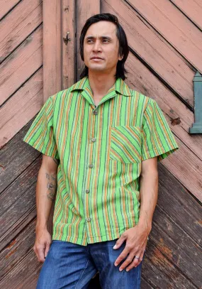 "Final Sale" Lurex Serape Stripe Paradise Button-Up Shirt in Green "Final Sale" Lurex Serape Stripe Paradise Button-Up Shirt in Green
