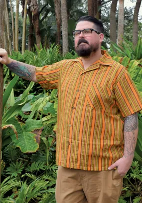 "Final Sale" Lurex Serape Stripe Paradise Button-Up Shirt in Mustard "Final Sale" Lurex Serape Stripe Paradise Button-Up Shirt in Mustard