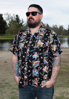 "Final Sale" Midnight Fish Paradise Button-Up Shirt in Black "Final Sale" Midnight Fish Paradise Button-Up Shirt in Black