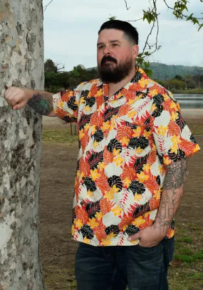 "Final Sale" Palm Jungle Paradise Button-Up Shirt in Red "Final Sale" Palm Jungle Paradise Button-Up Shirt in Red