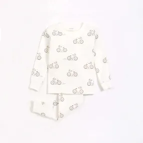 "La Bicyclette" Print on Off-White Infant Kids Pajama Set | Petit Lem "La Bicyclette" Print on Off-White Infant Kids Pajama Set | Petit Lem