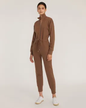 Red-Eye Zip Front French Terry Jumpsuit in Cognac Red-Eye Zip Front French Terry Jumpsuit in Cognac