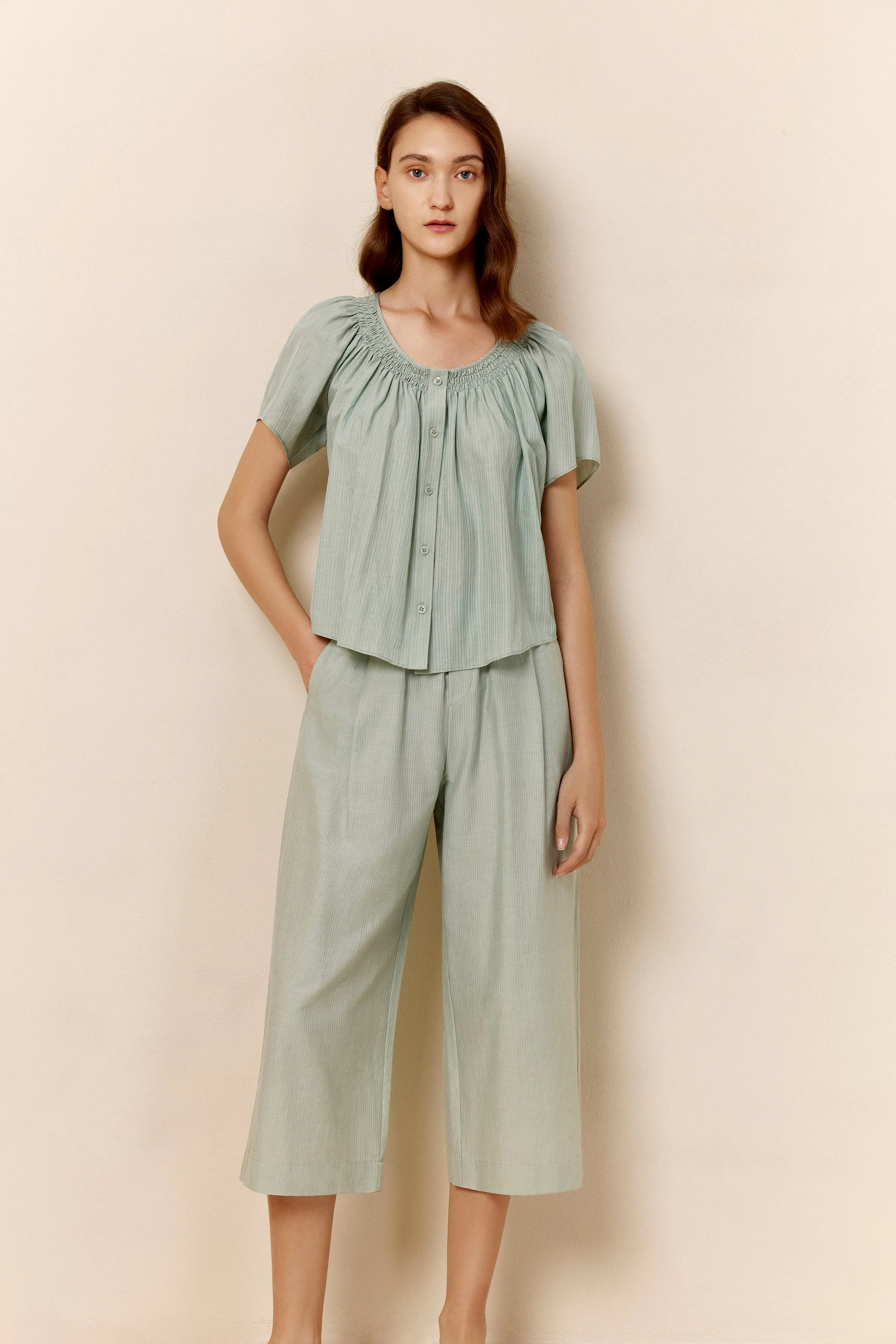 Silk Cotton U Neck Pajama Top
