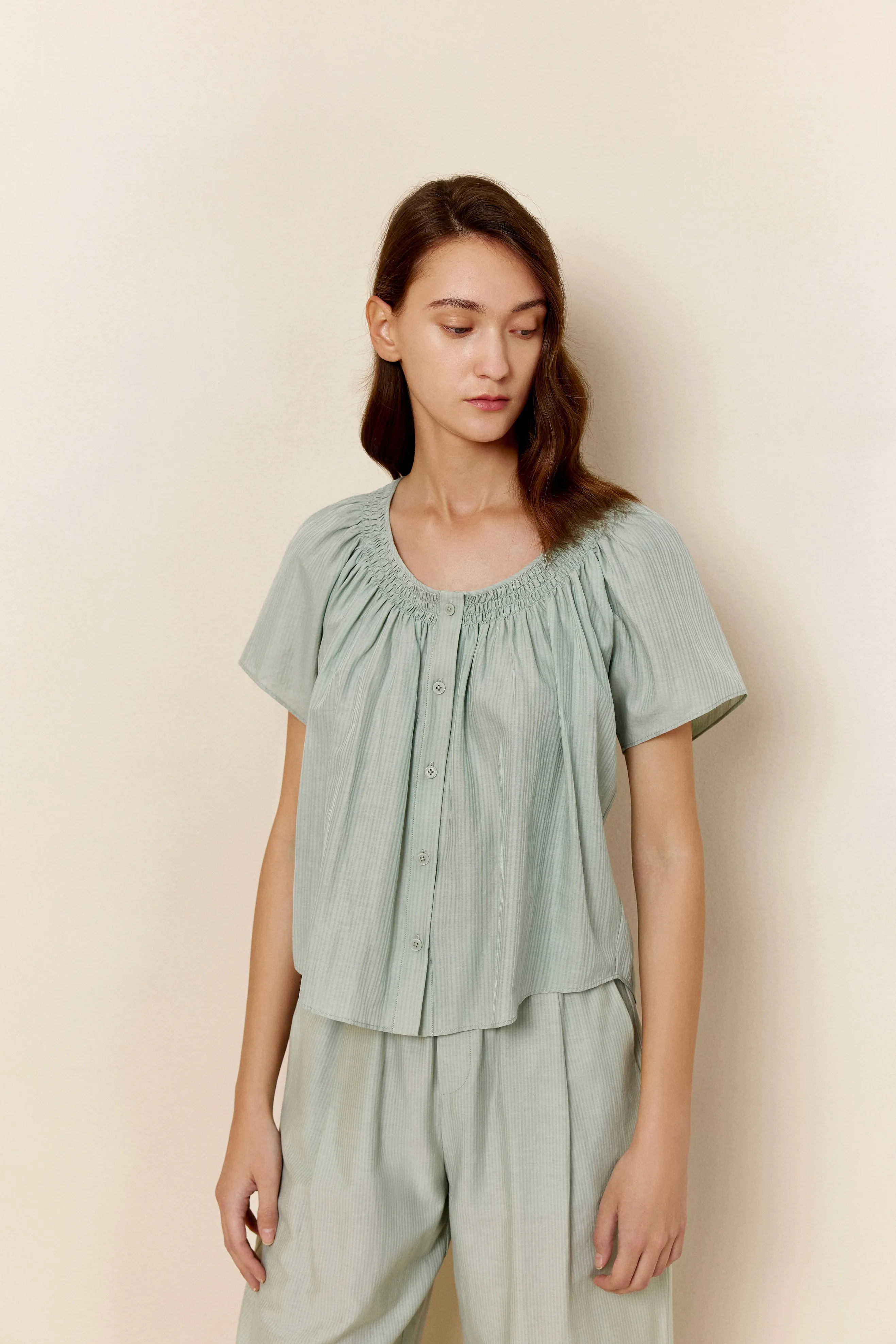 Silk Cotton U Neck Pajama Top