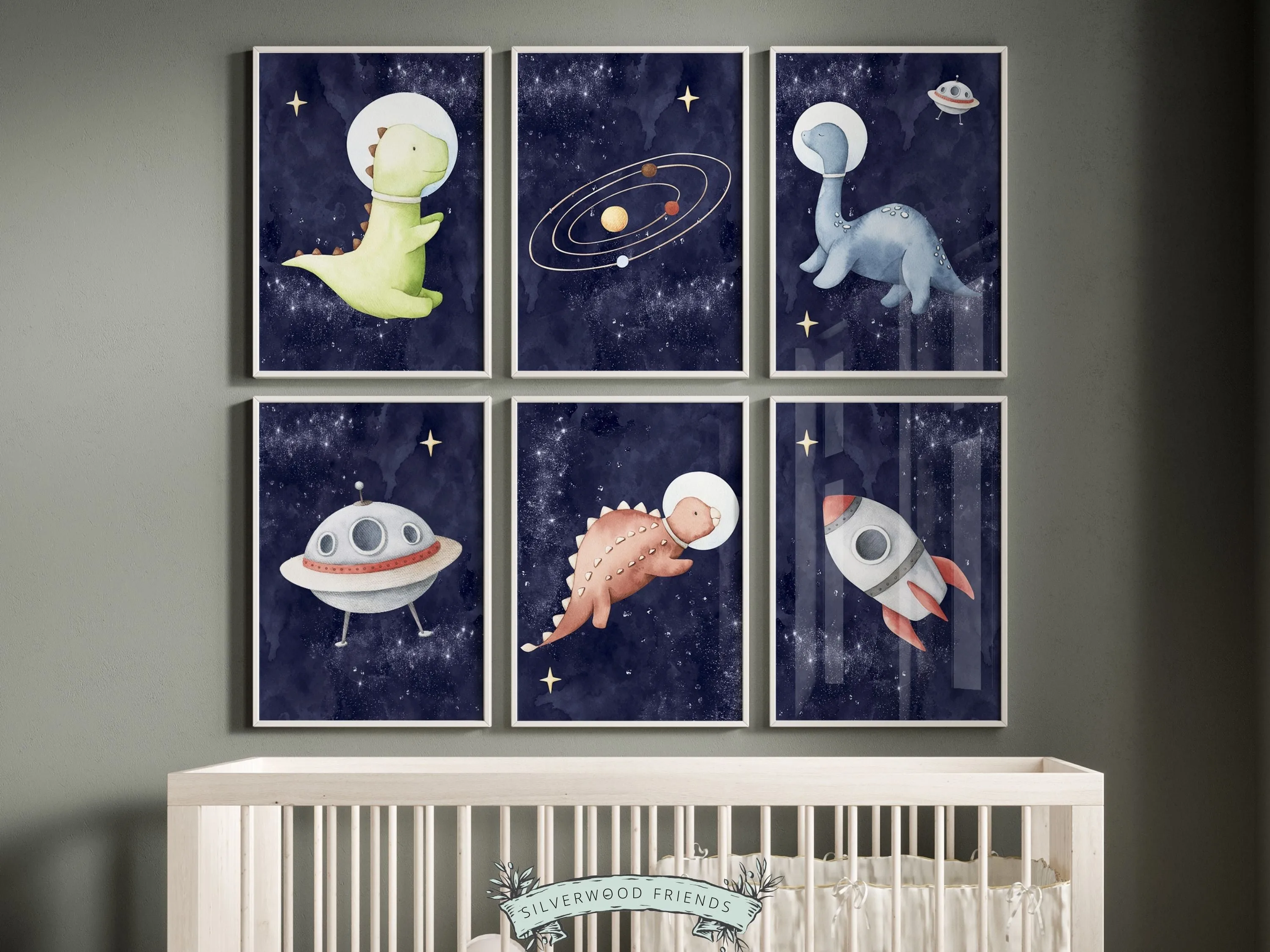 Space Dinos Nursery Print Set of 6