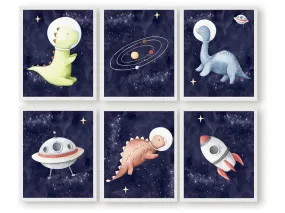 Space Dinos Nursery Print Set of 6 Space Dinos Nursery Print Set of 6