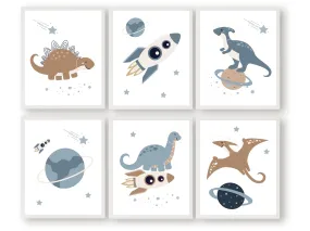 Space Dinosaur Nursery Print Set of 6 Space Dinosaur Nursery Print Set of 6