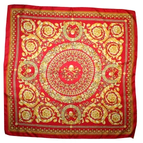 Versace Silk Scarf Red Gold Baroque Skull - Large 36 Inch Square Scarf SALE Versace Silk Scarf Red Gold Baroque Skull - Large 36 Inch Square Scarf SALE