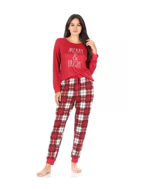 Women's "MERRY & BRIGHT" Long Sleeve Top and Drawstring Jogger Pajama Set Women's "MERRY & BRIGHT" Long Sleeve Top and Drawstring Jogger Pajama Set
